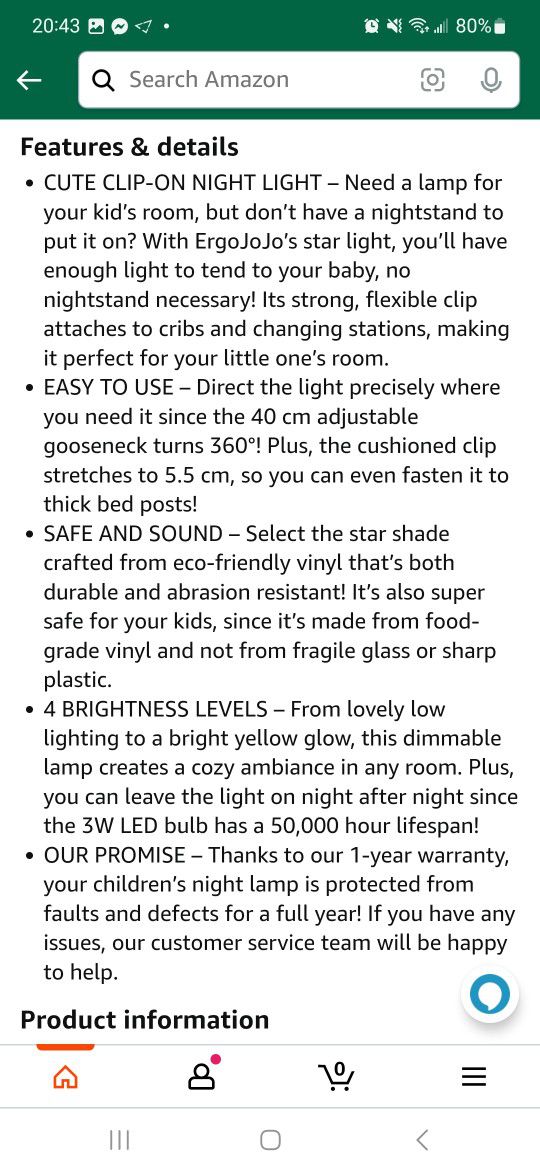 ErgoJoJo LED Clip On Star Light, Warm & Dimmable light, Breastfeeding Essentials- Ideal Baby Night Light for bedside bassinet, Reading light, Desk lam