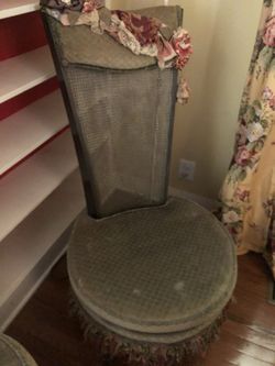 Two tall vintage cane back slipper chairs