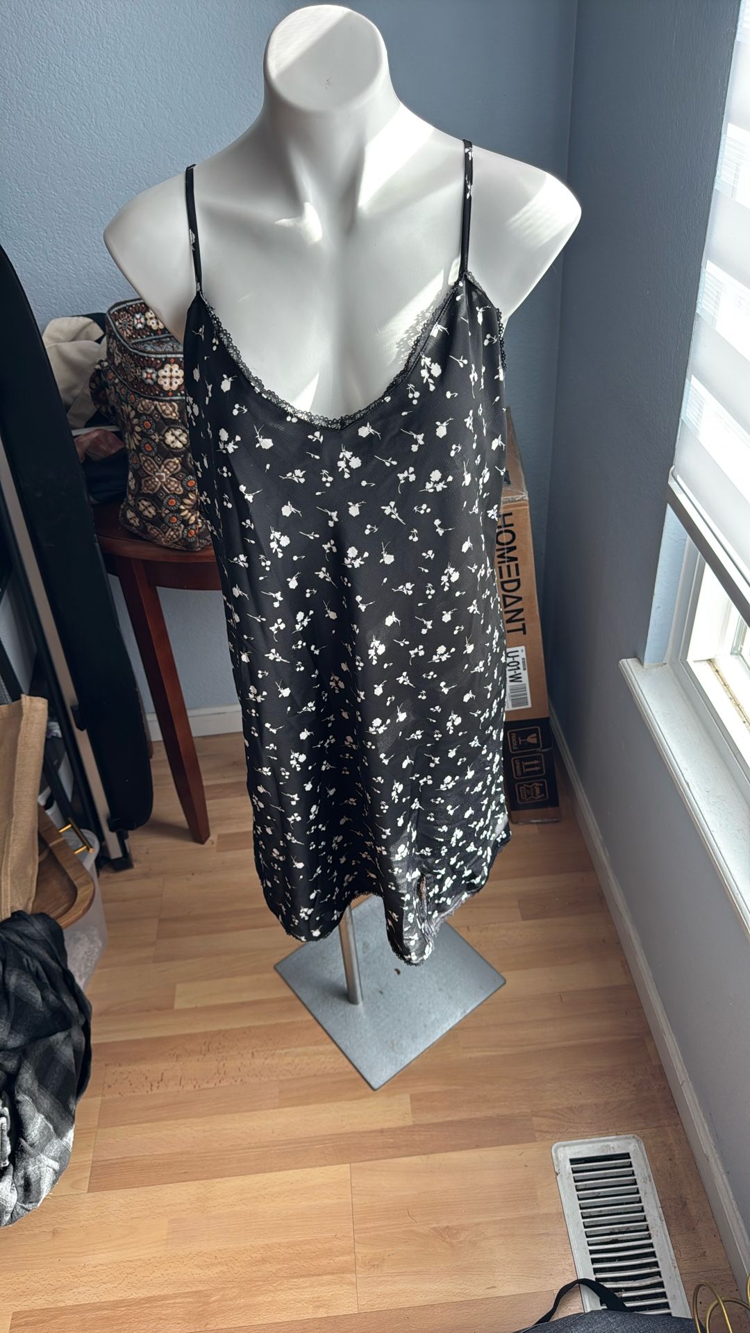 XXL Silky Black Floral Slip Dress