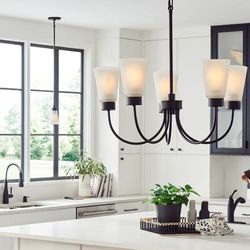 Erma Chandelier 
5-Light 

Clear Satin Etched Glass