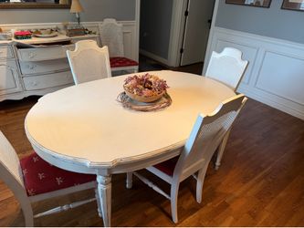 Vintage Wood Table + 6 Caned Back Chairs