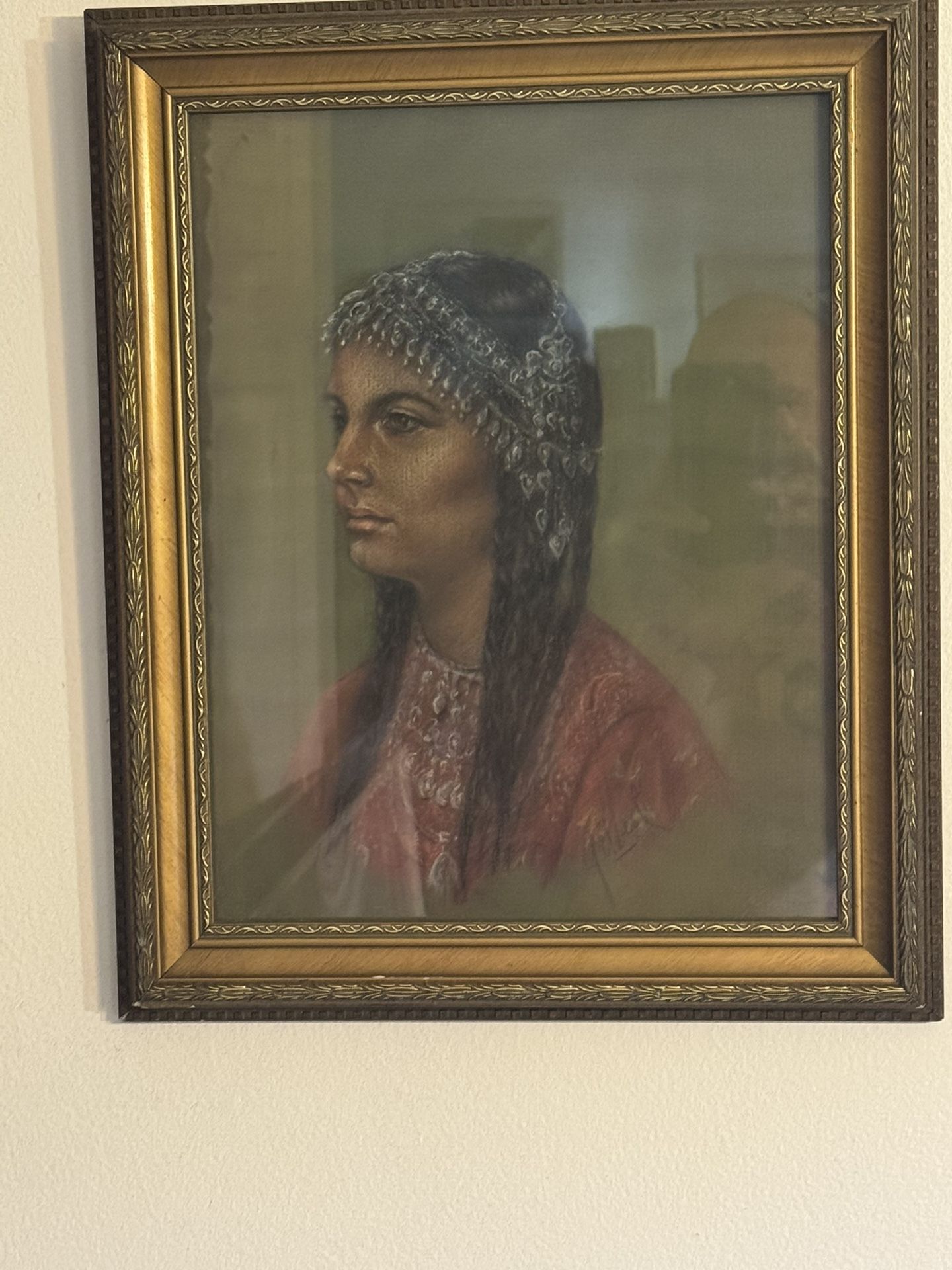 Pastel On Paper ? Artist Gillart Drawing  Of A Young Girl  Vintage Wall Art