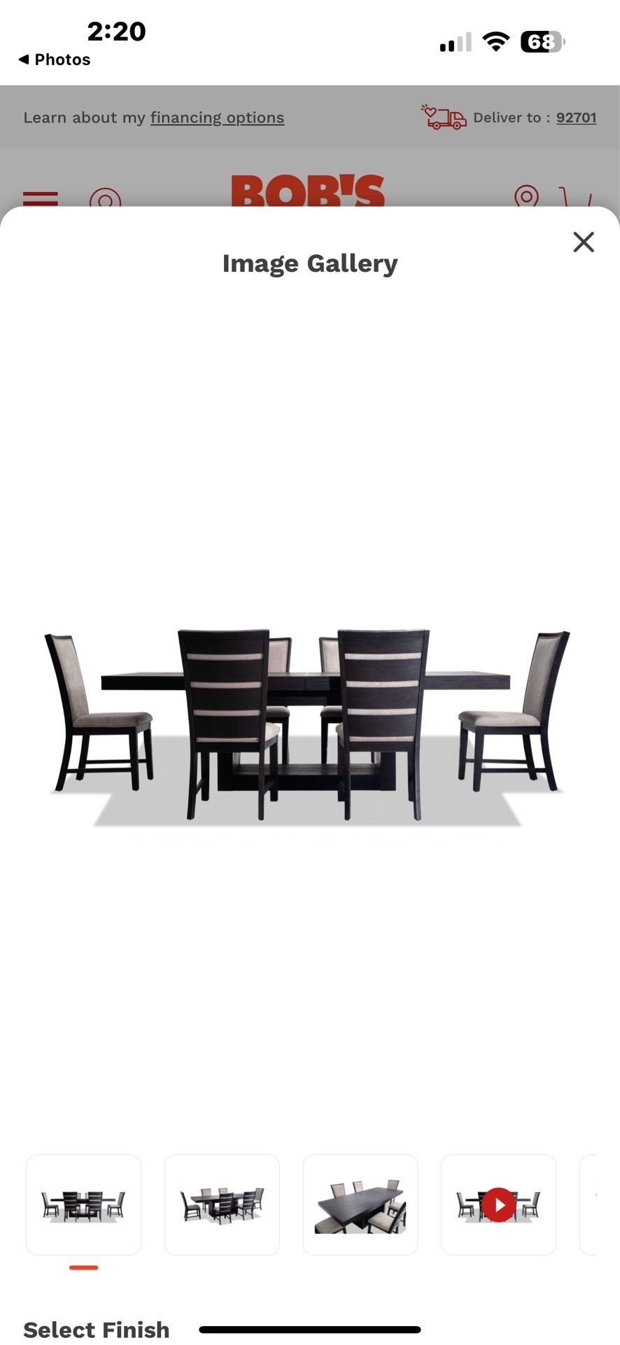 Cosmopolitan 7 Piece Black & Gray Upholstered Extendable Dining Set