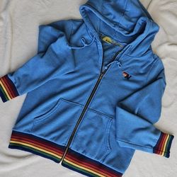 Aviator Nation Rainbow Rib Zip Hoodie Light Blue Sz S
