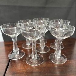 Set Of 7 Vintage, Hollow Stem Champagne Glasses 