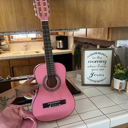 Pink Little Girls Guitar With Case And Accessories 