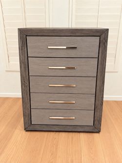 5-Drawer Tall Dresser Chest Gray Wood