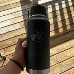 Black Bass Pro Shops water bottle with a spout lid