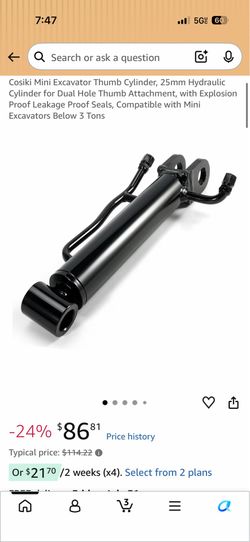 Cosiki Mini Excavator Thumb Cylinder, 25mm Hydraulic Cylinder for Dual Hole Thumb Attachment, with Explosion Proof Leakage Proof Seals, Compatible wit