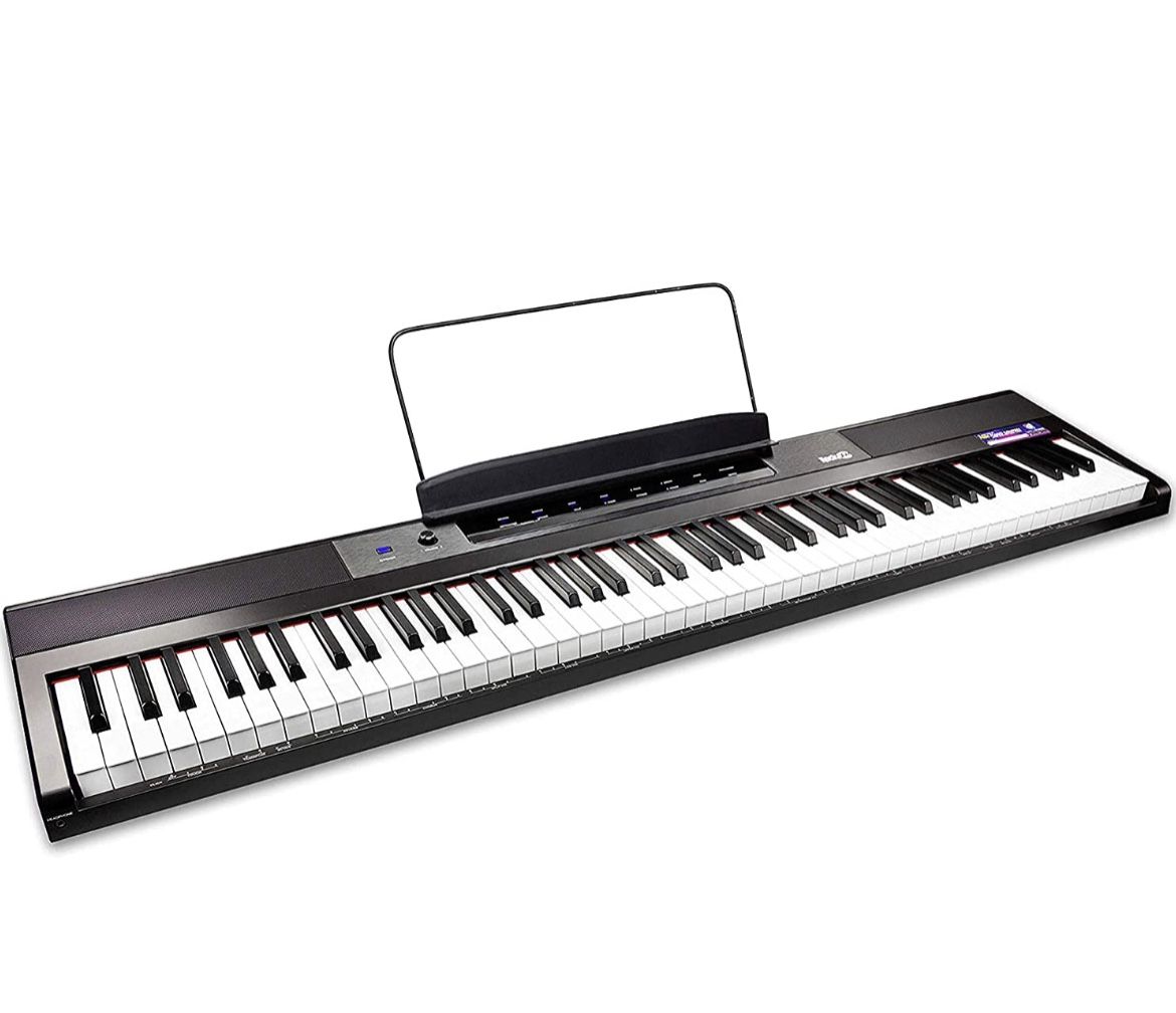 RockJam 88 Key Digital Piano Keyboard Piano with Full Size Semi-Weighted Keys, Power Supply, Sheet Music Stand
