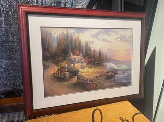 “Pine Cove Cottage” by Thomas Kinkade, Framed Lithograph