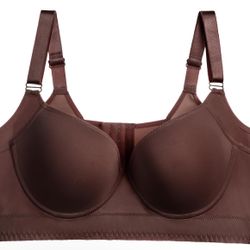 36B size raddish brown Plus Size Underwired Pleated Anti-Sag Sports Shaping Back Smooth Push-Up Full Coverage Bra