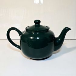 Forest Green Ceramic Teapot W/ Lid 9" MCM Art Deco Serveware
