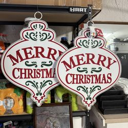 Set Of 2 New Big Metal Christmas Home Decorations With LED Light, Indoor or Outdoor, Size 25” X 21”