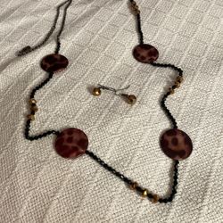 24” Multi Bead Necklace With Matching Amber Crystal Earrings