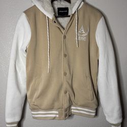 Fleece Bomber Jacket Mens Medium Aeropostale Sherpa Lined Beige/Cream AFV05863PE