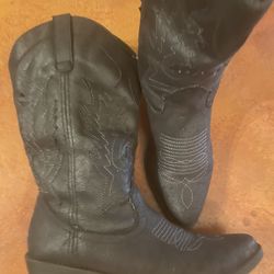 Black  Flux Leather Western Boots 
