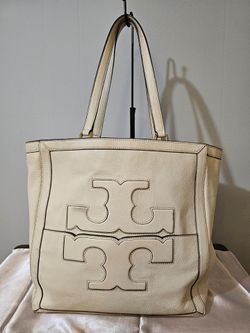 Tory Burch Cream Leather Tote Bag