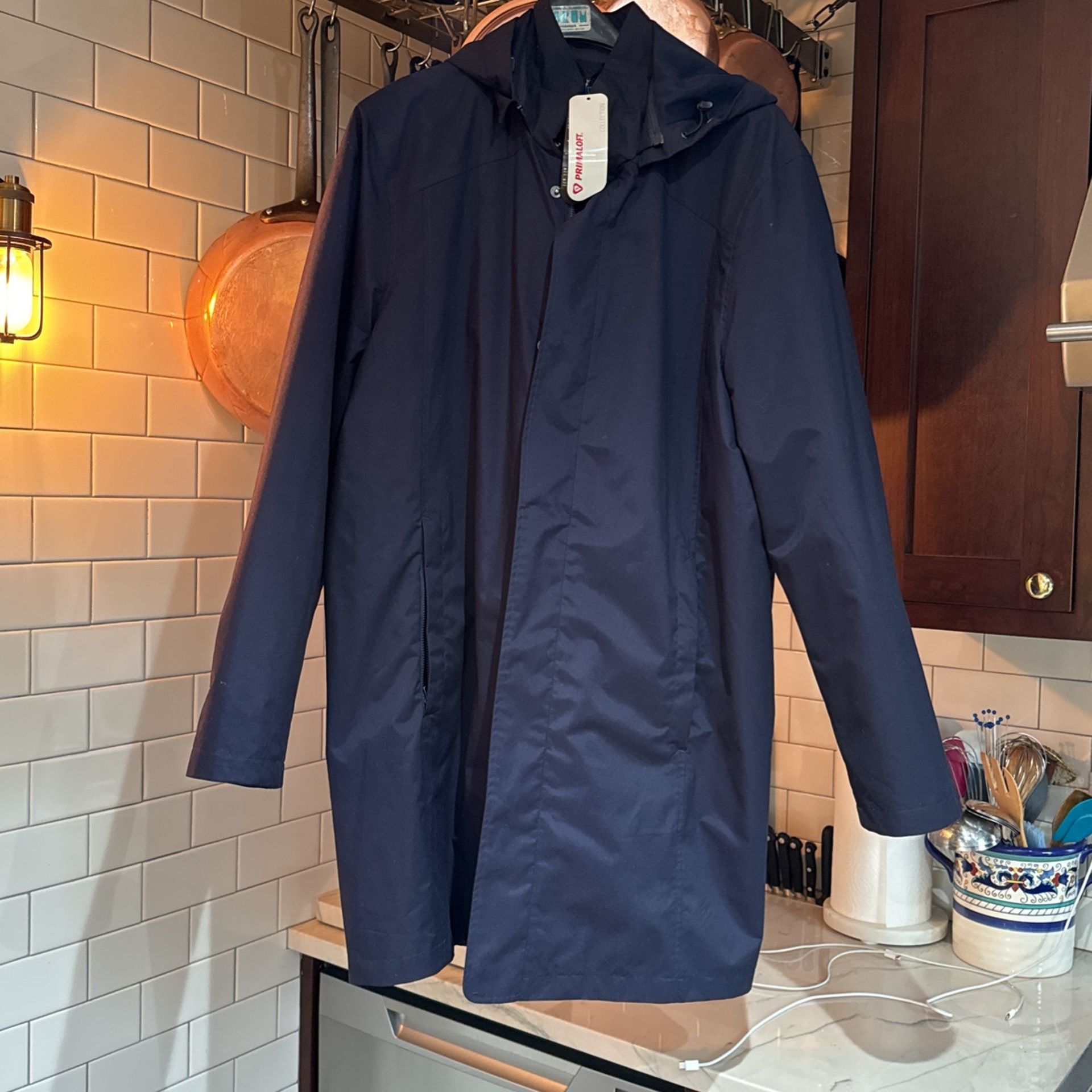 Brand New Lands’ End, Men’s Raincoat With Liner And Removable Hood