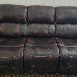 Recliner Leather Sofa (5 Seats) With USB Charger Outlets And Coffee Cup Holders