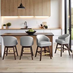 26.4"H Height Solid Wood Swivel Indoor BarStools Set of 4 - LightGrey