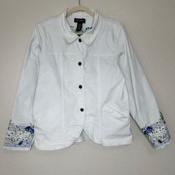 Denim & Co Vintage Embroidered Stretch Long Sleeves Jean Jacket