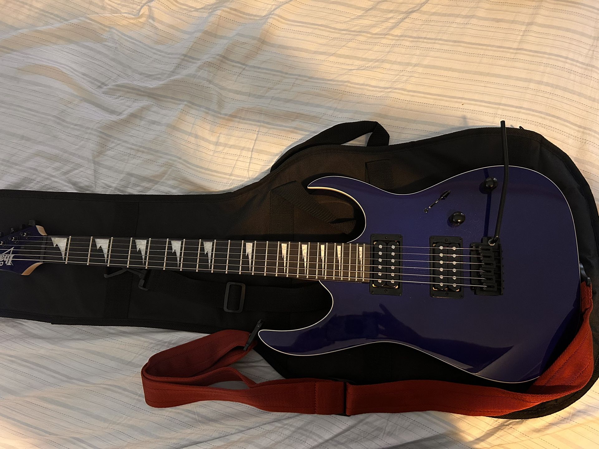 Blue Ibanez Gio Electric Guitar & Boss Katana Mini Amplifier
