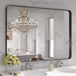 48 in. W x 36 in. H Rectangular Aluminum Framed Wall Bathroom Vanity Mirror in Matte Black