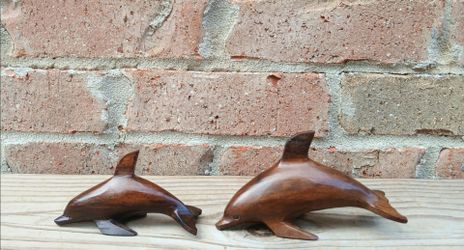 Vintage Small Wood Dolphin Figurines