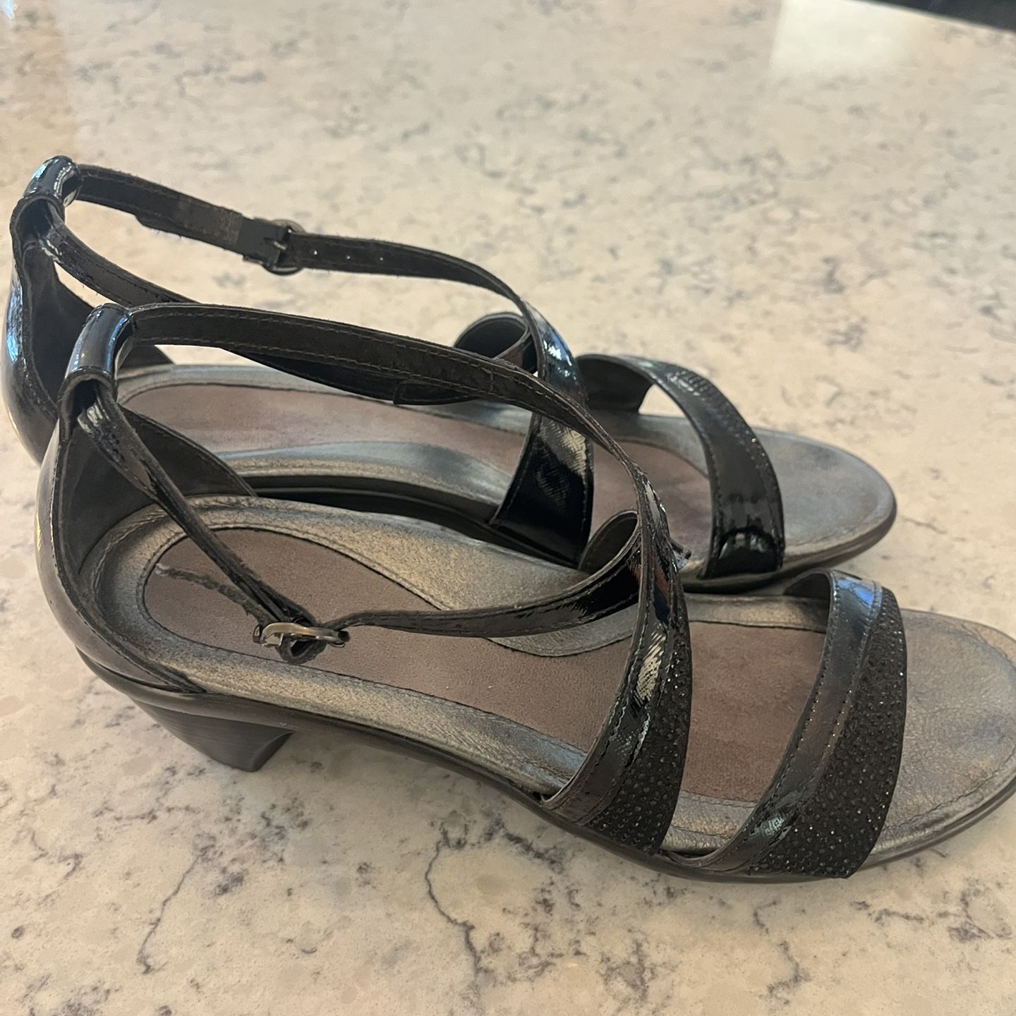 Naot Black Patent Leather Dressy Sandals.