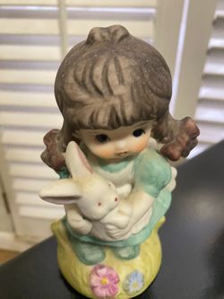 Ceramic Girl with Bunny Figurine