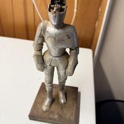 Vintage Knight in Armor Table Lighter on Wood Base – Untested