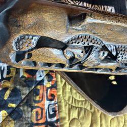 Wooden Carved Basket With Lid And Quilt