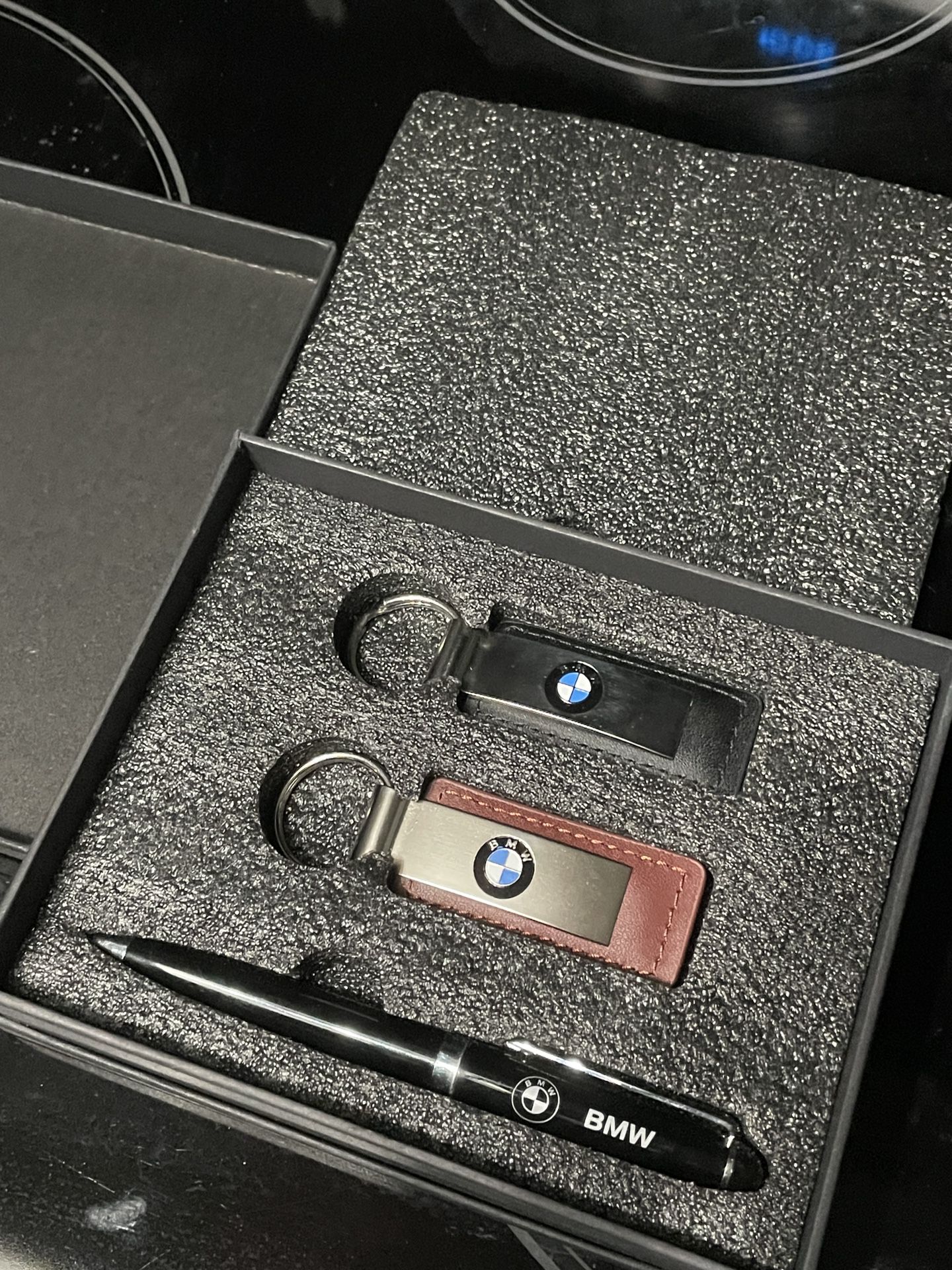 Black And Brown Leather BMW Keychains With Pen