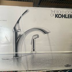 KITCHEN FAUCET KOHLER Mistos Single-Handle Standard Kitchen Faucet with Side Sprayer in Polished Chrome