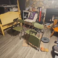 Set 4  Stylaire  Olive Green Metal Folding Chairs MCM Retro 