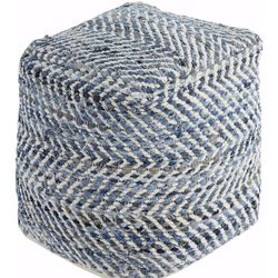 Signature Design by Ashley Chevron  Woven Pouf 18 x 18, Blue and White