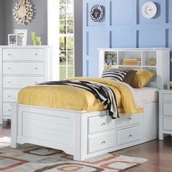 Brand New White Bookcase Bed with Storage
