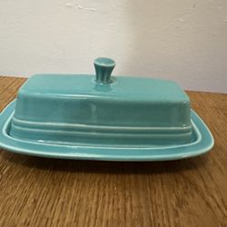 Retired Fiesta Turquoise Butter Dish with Cover Made in USA