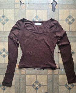 Brown Scoop Neck Long Sleeve Top