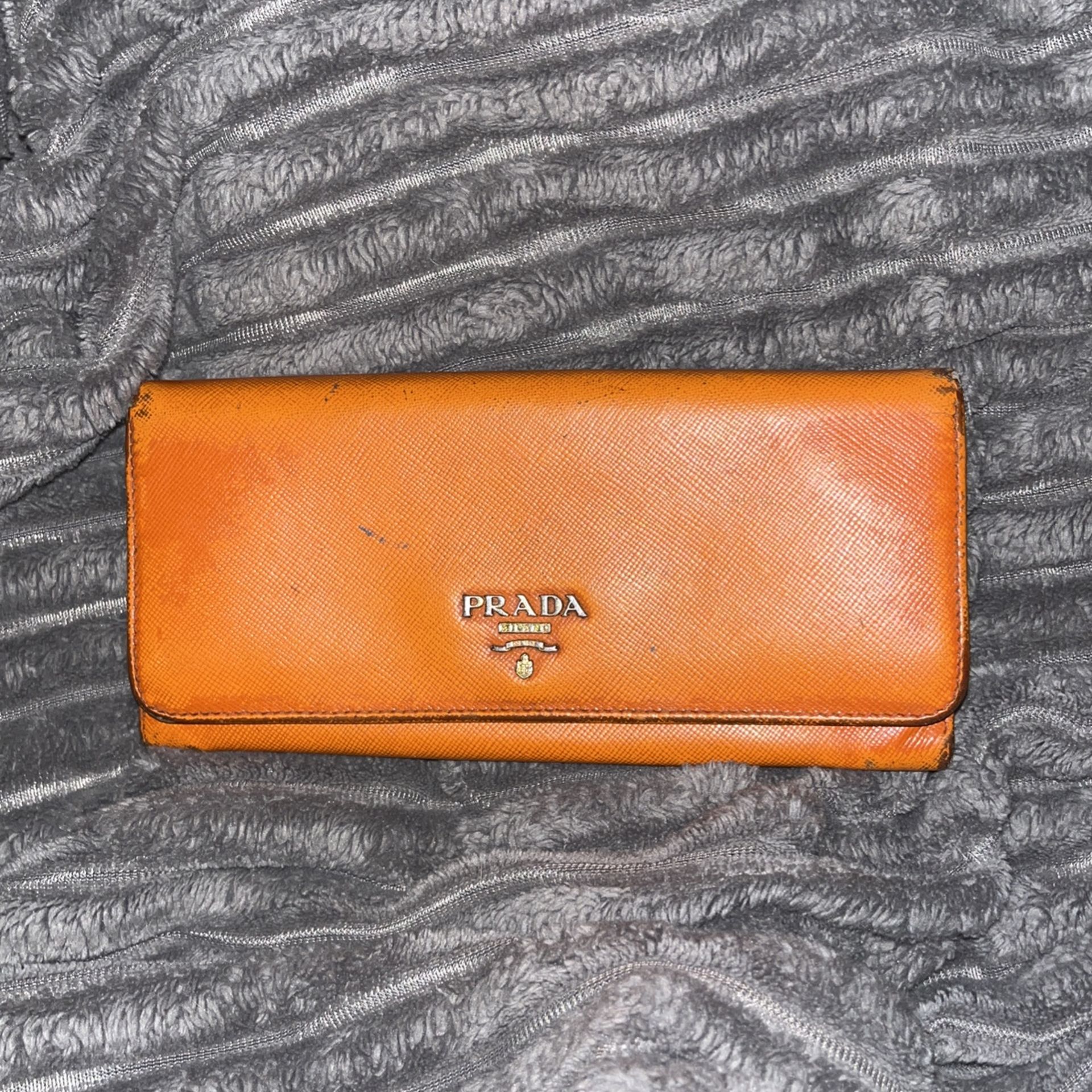 Prada Milano Orange Papaya Saffiano Lux Leather Flap Continental