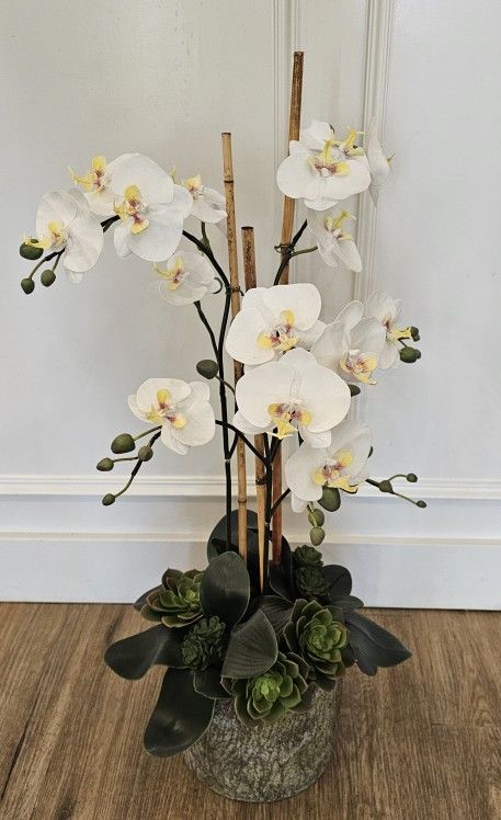 Faux Orchid & Succulents Potted
