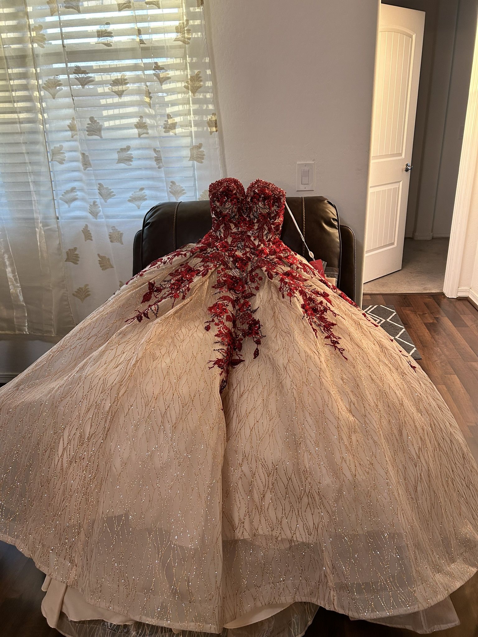 Rose Gold And Red Quince Dress