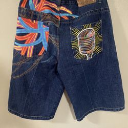 Substanz skater style grunge Denim Shorts  Embroidered Pockets Y2K emo Size 36