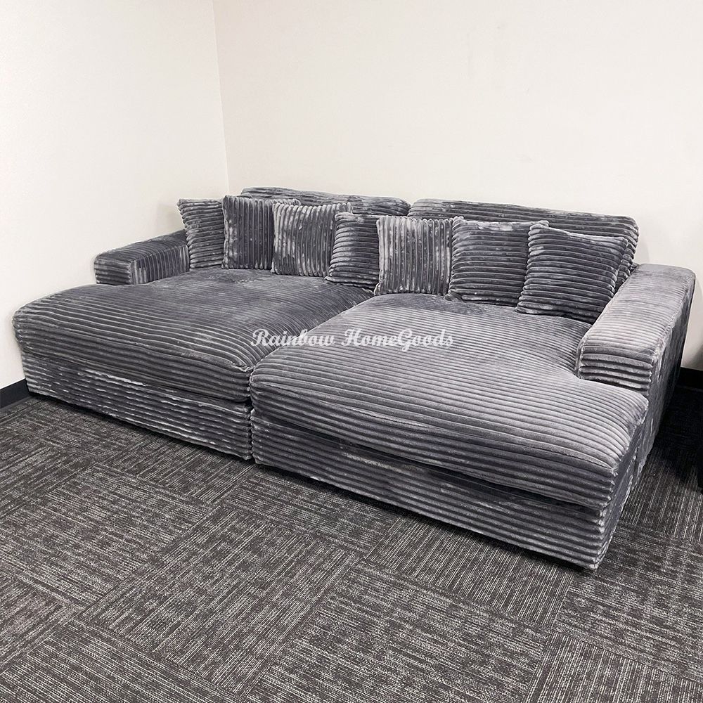 Oversized Corduroy Daybed Sleeper Sofa Bed, Double Chaise Sectional Couch