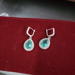 Turquoise Teardrop Earrings Sterling Silver 