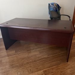 Wood Desk And File Cabinets