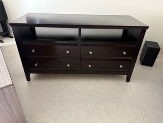Dark Brown Wood TV Stand with Drawers and matching coffee table