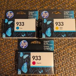 3  New 933 Original HP Color Ink Cartridges
