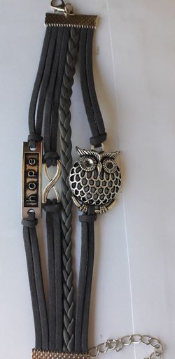 Handmade braided leather owl BRACELET